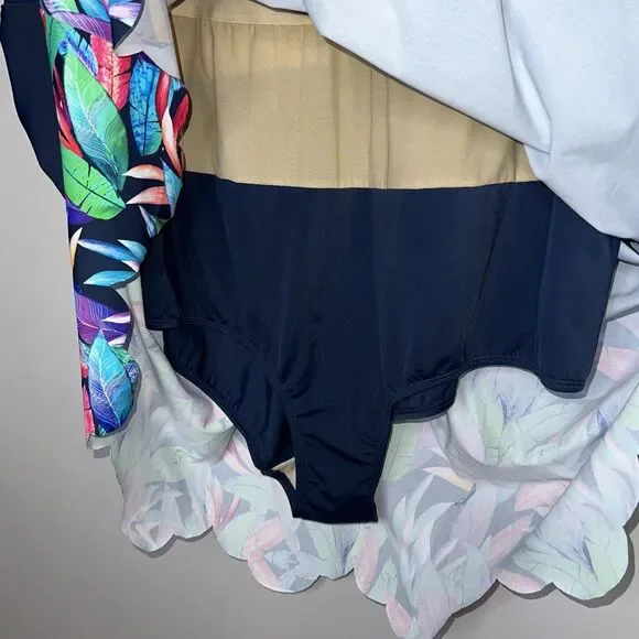 Swimsuits For All Women’s Floral Border Swim Dress Navy Blue Size 34 - Picture 3 of 6